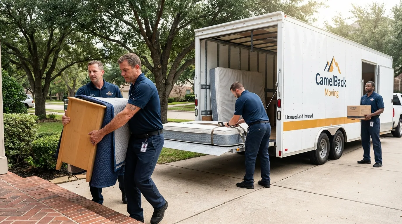 Crew loading residential truck for cross-state move from Hillsborough, NC